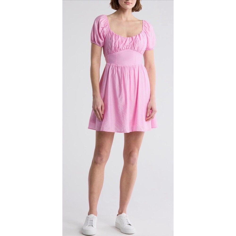 Blu Pepper Puff Sleeve Square Neck Mini Dress
